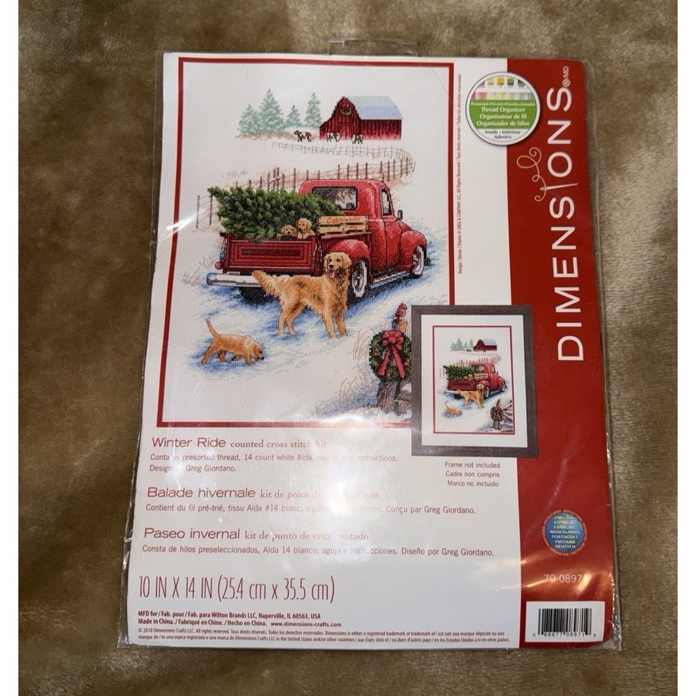 New Dimensions Cross Stitch Kit Winter Ride Dogs Farm Country 10x14